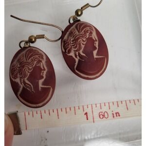 Vtg Cameo Earrings Bronze Tone Oval Profile‎ Portrait Dangle Jewelry Cottagecore